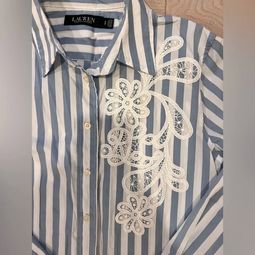 Ralph Lauren Striped Button-Down with Floral Lace - Picture 2 of 9